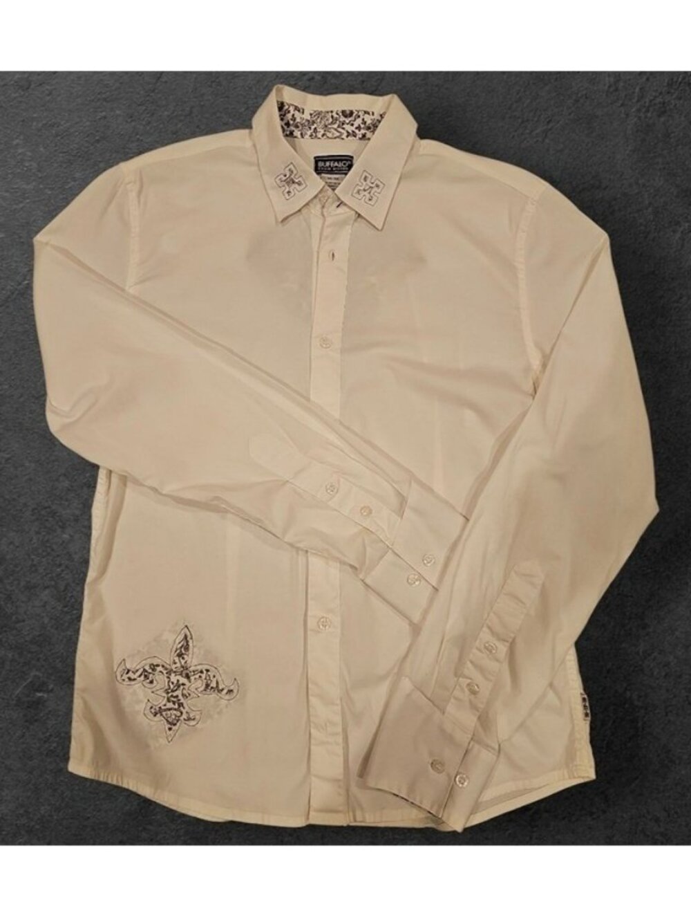 Buffalo David Bitton Mens White Button-Up Shirt M/M Cotton Blend Embroidered Det